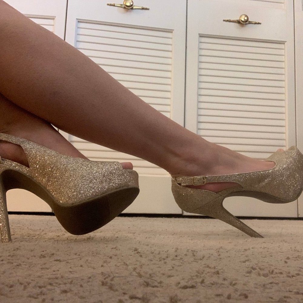 Gold glittery Material Girl pumps